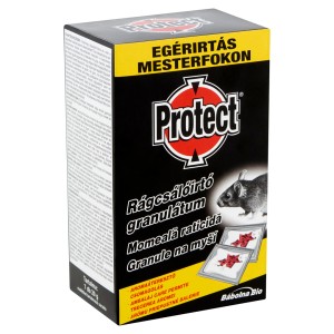 Protect patkányméreg granulátum csomagolása, kártevőirtáshoz.