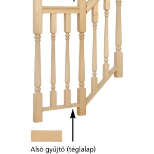 Kivilágított fa lépcsőkorlát részlete, lépcső és korlát tartozékok.