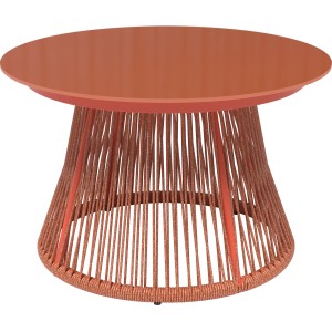 Balkonasztal Bandon, Ø 70 cm, terrakotta, kötéllel bevonva. Modern dohányzóasztal erkélyre és teraszra.