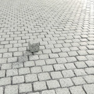 Szürke gránit térkő, érdesített/hasított, 9x9x8 cm, kerti utakhoz és felületekhez. Természetes kőburkolat.