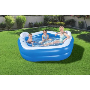 Kék-fehér Family Pool Fun család a kertben, 213x206x69 cm.