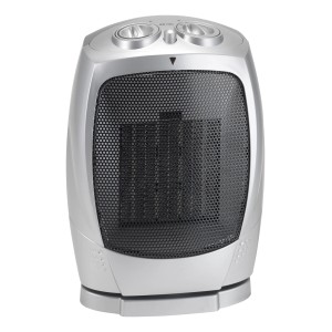 Ezüst színű Tonder kerámia ventilátoros fűtőtest oszcillációval a gyors szobai felmelegedéshez.
