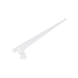 Fehér, egyhornyos tartó, 30 cm, polcokhoz és bútorépítéshez.