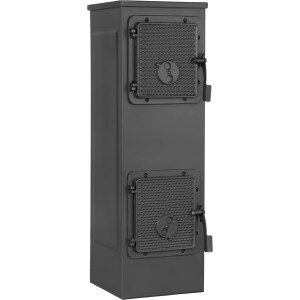 Toba 3.0 acél műhelykályha, 6 kW, öntöttvas ajtókkal. Ideális műhelyekbe.