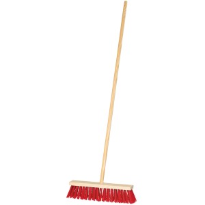 LUX 40 cm-es utcai seprű nyéllel, piros műanyag sörték kültéri tisztításhoz.