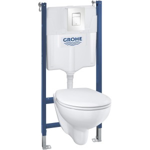 Grohe QuickFix WC szett perem nélküli fali WC-vel és tartállyal, alpesi fehér színben.