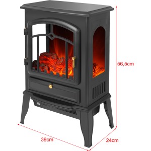 Fekete El Fuego Como elektromos kandalló fűtéssel és láng effektussal, retro design.
