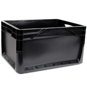Fekete Eurobox-System Box tömör falú, 40x30x22 cm, robusztus műanyagból tároláshoz.