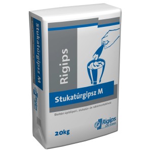 Zsák Rigips Stukaturgips M stukkógipsz, 20kg, beltéri használatra.