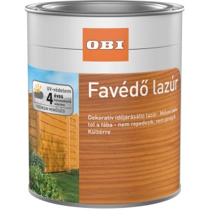 OBI Favédő lazúr szürke, 750ml-es doboz. Időjárásálló védelem kültéri fához.
