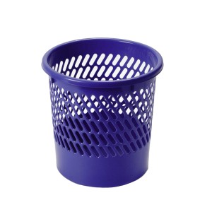 Kék, kerek műanyag t.b.t. szemetes lyukacsos mintával.