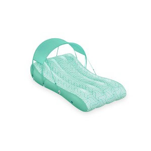 Bestway Comfy Chill felfújható matrac napernyővel, türkiz és fehér mintás.