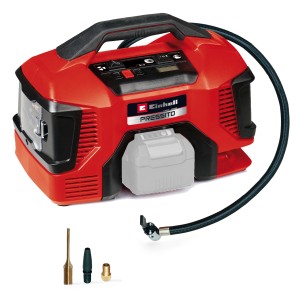 Einhell Power X-Change Pressito 18/21 Solo: Akkus kompresszor digitális kijelzővel és tartozékokkal.