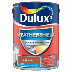 Dulux Weathershield homlokzatfesték doboz, gyömbér színben. Időjárásálló festék kültéri használatra.