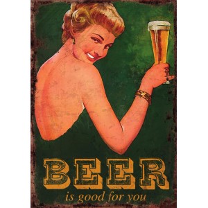 Retro kép: Nő söröspohárral, "Beer is good for you" felirattal.