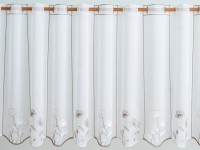 Vitrázsfüggöny V / 2935 / 45 barna-ecrü virágos 45 cm magas méteráru