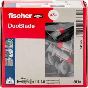 Fischer DuoBlade tiplik, 50 darabos csomag, 8 mm. Univerzális tiplik a biztonságos rögzítéshez.