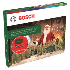 Bosch DIY Adventi naptár 2025 41 szerszámmal és tartozékkal, szövet táskában.
