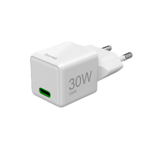 Fehér Hama Super-Mini töltő GaN USB-C PD 30W okosotthonhoz.