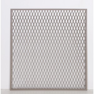 Dieda Linus nyújtott fémrács betét, szögletes, alumínium, 100x100 cm, taupe. Korlátbetét diagonális mintával.