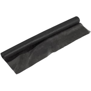 Fekete gyomirtó szövet (1 m x 15 m) tekercsben, gyomirtáshoz a kertben.