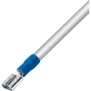 Kék lapos csatlakozóhüvely (Ø 2,5 mm) a kábel végén, 15 darabos készlet az egyszerű kábelcsatlakozásokhoz.