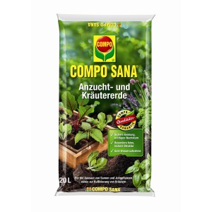 Compo Sana vetőmag- és fűszernövény föld zsák, 20 l. Speciális föld vetéshez, fűszernövényekhez és fiatal növényekhez.