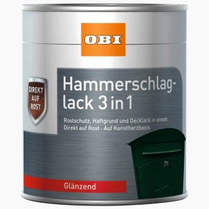 OBI Kalapácslakk 3in1 doboz, fényes fekete, fémhez, rozsdavédelemmel.