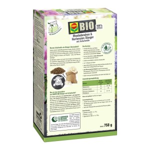 Compo Bio rododendron hosszú hatású trágya juhgyapjúval 750g. Zöld doboz azáleákhoz és mocsári növényekhez. NPK trágya.