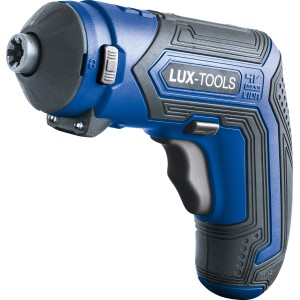 Kék LUX-TOOLS ABS-3,6Li C Solo akkus csavarhúzó 6,35 mm-es tokmánnyal.