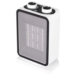Fehér, kompakt t.b.t. ventilátoros fűtőtest forgókapcsolókkal.