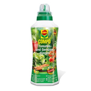 COMPO paradicsom- és zöldségtrágya 1 literes flakonban a gazdag termésért.