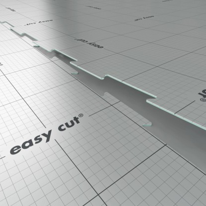 t.b.t. Hangszigetelés rácsos háttéren "easy cut" felirattal.