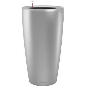 Lechuza Rondo Premium virágtartó, Ø 33 cm, 56 cm magas, metál ezüst színben.