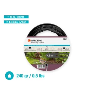 Fekete Gardena csepegtetőcső 4,6 mm, 15 m, bővítő készlet Micro-Drip-rendszerekhez.