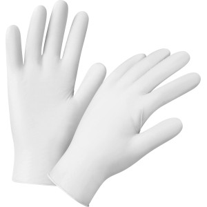 Fehér, latexmentes eldobható kesztyűk, M-es méret, 50 darab, allergiások számára alkalmas.