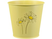 Cink vödör gyógynöv. cserép lakk. virágminta sárga 14,6 cm x 16 cm