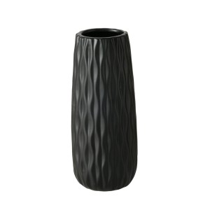 Fekete Boltze Home Luana váza hullámos felülettel, 25 cm magas.