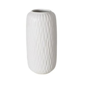 Fehér Boltze Home Zalina váza, Ø 9x20 cm, finom textúrával. Dekoratív virágváza nappaliba és étkezőbe.