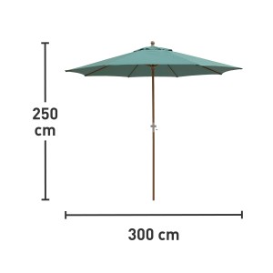 Zöld Cardena napernyő Ø 300 cm kurblival és méretekkel.