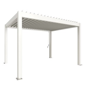 Fehér Biohort Pergola 4x3 m: Modern teraszfedés lamellákkal.