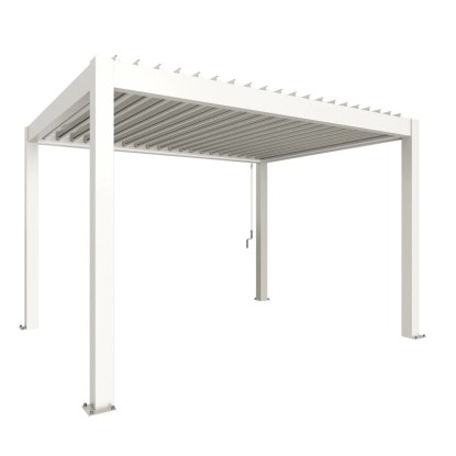 Fehér Biohort Pergola 4x3 m: Modern teraszfedés lamellákkal.