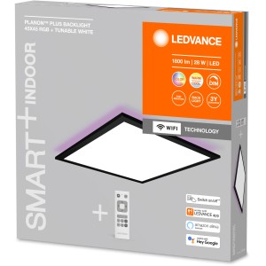 Ledvance LED mennyezeti lámpa Planon Plus csomagolása, 45x45 cm, távirányítóval, okos fényvezérlés.