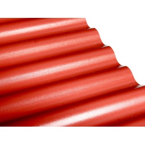 Piros PVC hullámlemez Sinus 76/18, műanyag tetőfedés könnyű szerkezetekhez.