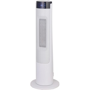 Fehér kerámia ventilátoros fűtőtest Vantaa oszcillációval és digitális kijelzővel.