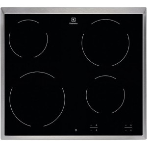 Fekete kerámia főzőlap négy főzőzónával és ezüst kerettel.