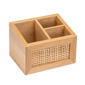 Wenko Allegre bambusz fürdőszobai tárolódoboz 3 rekesszel és rattan részletekkel.