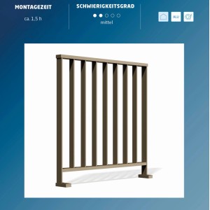 Dieda Linus korlátszett taupe színben, alumínium, 1000x1000 mm, függőleges rudakkal.
