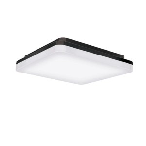 Négyzet alakú LED kültéri mennyezeti lámpa fekete kerettel.