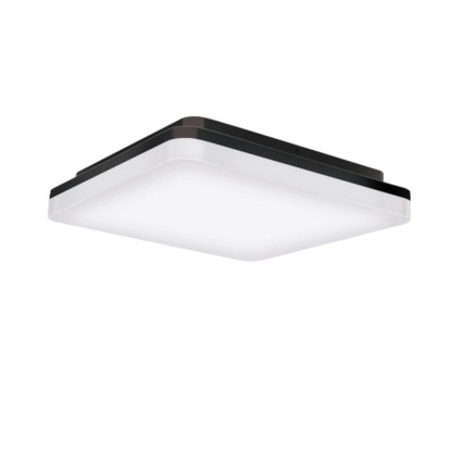 Négyzet alakú LED kültéri mennyezeti lámpa fekete kerettel.
